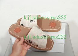 2021 Donne di marca Woody Mules Fflat Slipper Deisgner Lady Lettering Tessuto Outdoor Pelle arancione nero Sole Slide Sandalo taglia 35-42 02