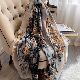 Korean Print Imitation Silk Scarf Women's Bandannas Fashion Long Shawl Satin Scarf Four Seasons Beach Towel