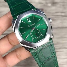 Mens watches Green face sports Quartz movement Leather strap 41mm Wristwatches
