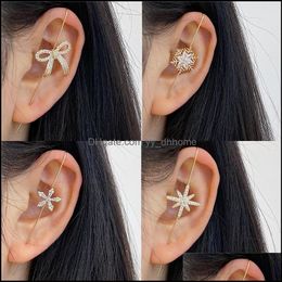 Other Earrings Jewelry Bowknot Ear Cuff Hook Charm Shinny Rhinestone Cler Studs Crystal Piercing Snowflake Earring Dh1Gj