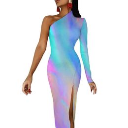 Casual Dresses Colourful Tie Dye Long Dress Women Neon Flow Street Style Maxi Summer Night Club Bodycon Side Split Pattern VestidoCasual