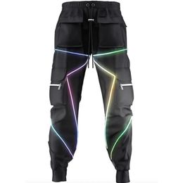 April MOMO Men's Reflective Night Running Sport Pants Side Pockets Cargo Harem Pants Joggers Trousers Fashion Casual Pants 201126