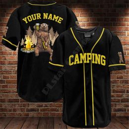 Bear Camping custom name baseball jersey Baseball Shirt 3D All Over Printed Men s Casual s hip hop Tops 220707
