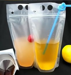 24H Ship 100pcs Clear Drink Pouches Bags frosted Zipper Stand-up Plastic Drinking Bag with straw with holder Reclosable Heat-Proof FY4061 sxmy4