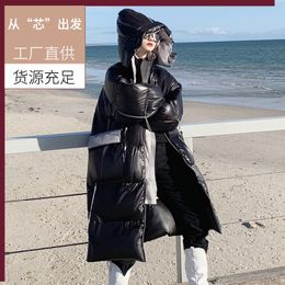 Winter down jacket woman hooded bright face long runway show Korean version of loose casual white duck coat 201103