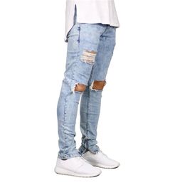 Men Jeans Stretch Destroyed Ripped Design Fashion Ankle Zipper Skinny Jeans For Men E5020 T200614