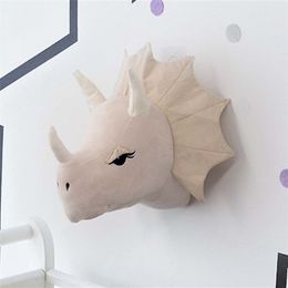 Animal Head Dinosaur Wall Decor Elephant Deer Hanging Mount Stuffed Animal Plush Toy Princess Doll Girl Kid Gift Nursery Room 220429