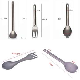 6 Style Picnic Hike Outdoor Tableware Long Cutlery Spork Fork Spoon Travel Portable Camp Flatware Cookware Backpack Titanium Y220530