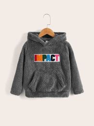 Toddler Boys Letter Patch Detail Teddy Hoodie SHE
