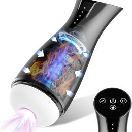 Automatic Sucking Male Masturbator Voice Interactive Real Blowjob Vagina Vacuum Vibration Heating Pulse Adult Sex Toys for Men 220316