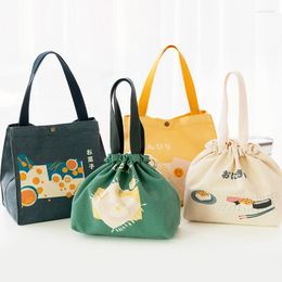 Storage Bags Lunch Box Bag Japanese Style Button Canvas Fashionable Portable Bento Suitable For Students And Office WorkersStorage