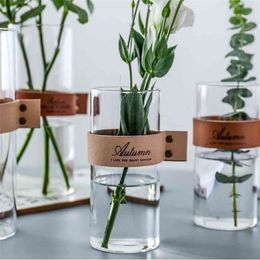 CuteLife Nordic Transparent Flower Glass Vase Living Room Flower Table Vase Glass Home Decoration Water Hydroponics Plant Vase 210409