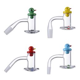 Beveled Edge Duck Carb Cap Glas Ruby Pearls Smoking Accessories 10mm 14mm Male Joint 45 90 Degree Blender Spin Quartz Banger Nails Tobacco Tools BSQB01