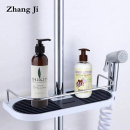 ZhangJi Bathroom Shower Storage Holder Rack Shampoo Tray Shower Head Holder Shower Pole Organizer Shelf Soap Storage Shelves 220527