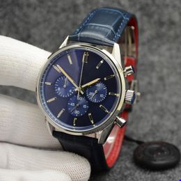 The Fashion Watch 42mm Quartz Cronógrafo Bateria Power Mens Watches Bracelet Limited New Date Leather Strap Luminous Wristwatch Gifts