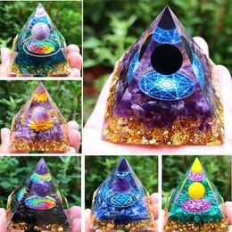 Decorative Objects & Figurines Crystal Orgonite Pyramid Amethyst Peridot Healing Energy Reiki Chakra Home Office Decoration Meditation Tool