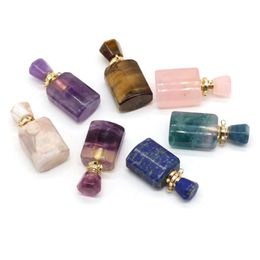 Pendant Necklaces Natural Semi-Precious Stones Amethyst Essential Oil Diffuser Perfume Bottle DIY Charm Necklace JewelryPendant