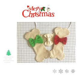 Dog Bones Christmas Socks Santa Claus Candy Stocking Bowknot Sock Xmas Tree Pendant Festival Party Decoration B0714