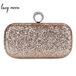 Evening Bags Sequin Clutch Bag Female Evening Clutches Finger Rings Wedding Purse Exquisite Women Chain Shoulder Bag Bolsa Feminina Zd1292 220316