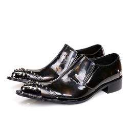 Luxury Rivet Career Work Dress Shoes Men Pointed Toe Slip On Patent Leather Shoes Fashion Loafers Leisure Party Shoes Big Yards