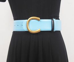 Belts Blue Pink White Wide Cowskin Leather Waist Belt For Women Genuine Cow Double-faced HIgh Quality Waistband Cinture BeltsBelts Fred22