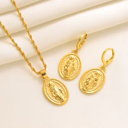 Christian Pendant Necklace chain Earrings sets Jewellery Gold 14k Yellow Solid Fine Jesus Items Gifts Huge