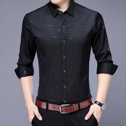 Men's Dress Shirts Men Fashion Casual Long Sleeve Printed Shirt Slim Fit Male Social Business Korean Soft Comfortable ClothingMen's