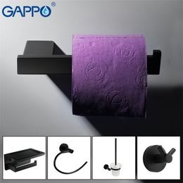 GAPPO Bath hardware sets black stainless steel paper holder robe hook soap shelf toilet brush set bathroom accessories T200425