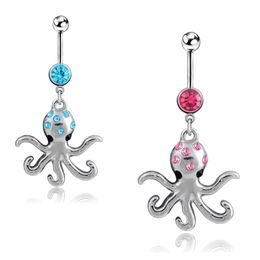 14G Devilfish Belly Button Ring 316L Stainless Steel Octopus Navel Barbell Body Jewelry