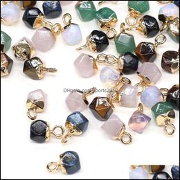 Arts And Crafts Faceted 6Mm Polygon Shape Natural Stone Charms Healing Rose Quartz Crystal Turquoises Jades Opal Stones Pen Sports2010 Dhonx