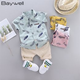 Baywell Children Clothes 2pcs Toddler Kids Boys Summer Outfits Holiday Beach Short Sleeve Shirt Top Shorts Set Beachwear Outfit 220620