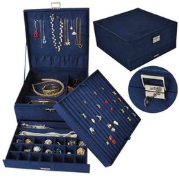 Jewelry Box Drawer DIY Jewelry Bins Bead Storage Tray Drawer Bracelet Ring Show Large Capacity Elegant Flannel Makeup Organizer 210330