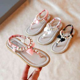 Baby Girl Sandals Fashion Bow Knot Girls Princess Shoes Summer Pearl Sandals Casual Flat Beach Shoes Kids Shoes for Girl Sandals G220523