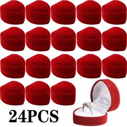 24pcs Red Velvet Heart Ring Box Jewellery Display Case Holder Gift Boxes Wedding Romantic Organiser Engagement Wholesale 220627