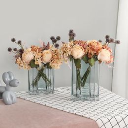 Decorative Flowers & Wreaths Hand Tied English Rose Dahlia Bouquet Artificial Wedding Valentines Day Decoration Vases Modern Home Decor Part