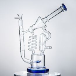 Big Bongs 12Inch Recycler Hookahs Birdcage Beecomb Perc Dab Rigs Matrix Sidecar 14mm Joint Water Pipes With Heady Bowl Blue Green