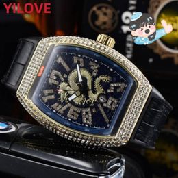 Fashion Mens Tonneau Dial Watch 43mm Genuine Leather Strap Quartz Imported Movement Men Mission Designer Clock Montre De Luxe Waterproof Diamonds Wristwatches