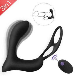 Nxy Anal Toys New Charging Men s Double Ring Prostate Massager Wireless Remote Control Silicone Backyard Masturbation Adult Products 220621
