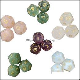 Other Loose Beads Jewelry Natural Gems Astrology Tarot Dice Stone Engrave Constellation Magic Polyhedral D12 Zodiac Sign Carving Gift Diy Cu