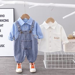 Clothing Sets Spring Autumn Baby Boy Denim Overalls Fashion Letter Cotton T-shirt 2 Pieces Casual Sports Clothes Suit For KidsClothing