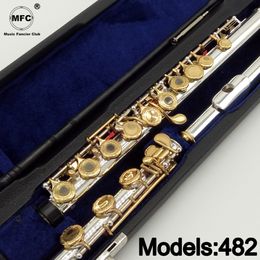 Music Fancier Club Flute 482 Engraving Hand Carved Keys Gold Plating Flutes B Leg Open Holes 17 Gold Keys