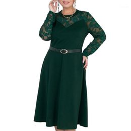 Casual Dresses Elegant Office Women Party Dress Nice Plus Size Long Sleeve O Neck Sexy Midi Vestidos Spring Autumn Lace 5XL 7XL