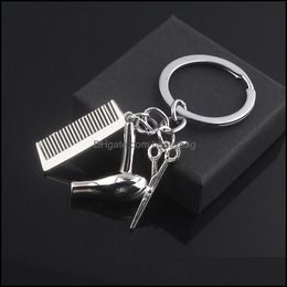 Keychains Fashion Accessories Sg Personality Barber Hair Dryer Combs Scissors Pendant Keyring Stylist Tools Scissor Blow Sal Dh2Ab