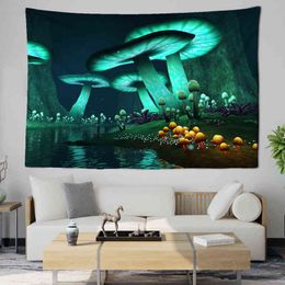 Psychedelic Mushroom Tapestry Hippie Trippy Background Wall Decoration Room Boho Cloth Carpet Home Art Decor J220804