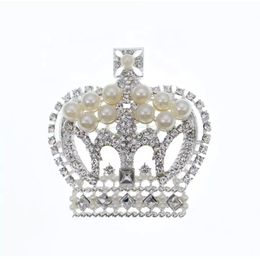 30 Pcs/Lot Custom Fashion Jewelry Brooches Black Crystal Rhinestone And Pearl Crown Shape Brooch Pin For Decoration
