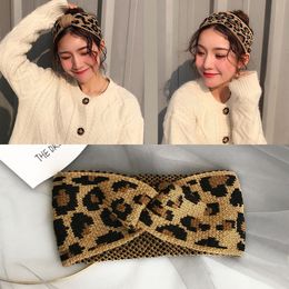 Household Sundries Vintage Leopard Print Headband Wool Wide-brimmed Braided Headbands Stretch Knitted Warm Head Ornamen YS0046