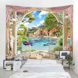 Nordic Landscape Wall Mounting Window Beautiful Carpet Bedroom Fabric Hippie Tapestry Home Decor J220804