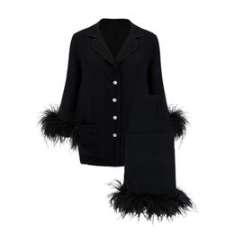 cute silk cotton light luxury ostrich wool Pyjamas two-piece suit for women 220329