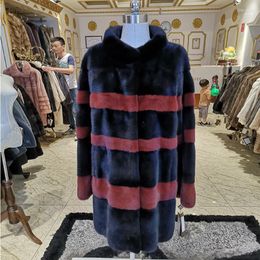 Peles feminino Faux Genuine Mink Coat de alta qualidade Winter Longo Casacos de importação de mulheres cor Real BS108A