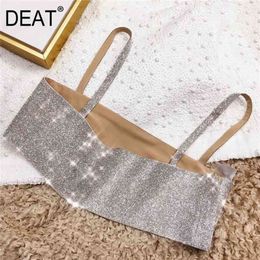DEAT Solid Colour Shiny Diamond Sexy Ultra Short Suspenders For Women Inside And Outside Wear Sexy Bf Shir Summer GX636 210401